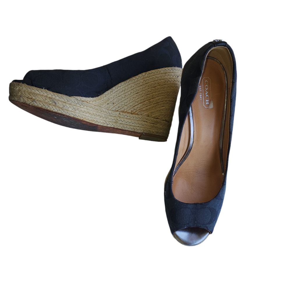 Coach Black Wedge Peep Toe Shoes